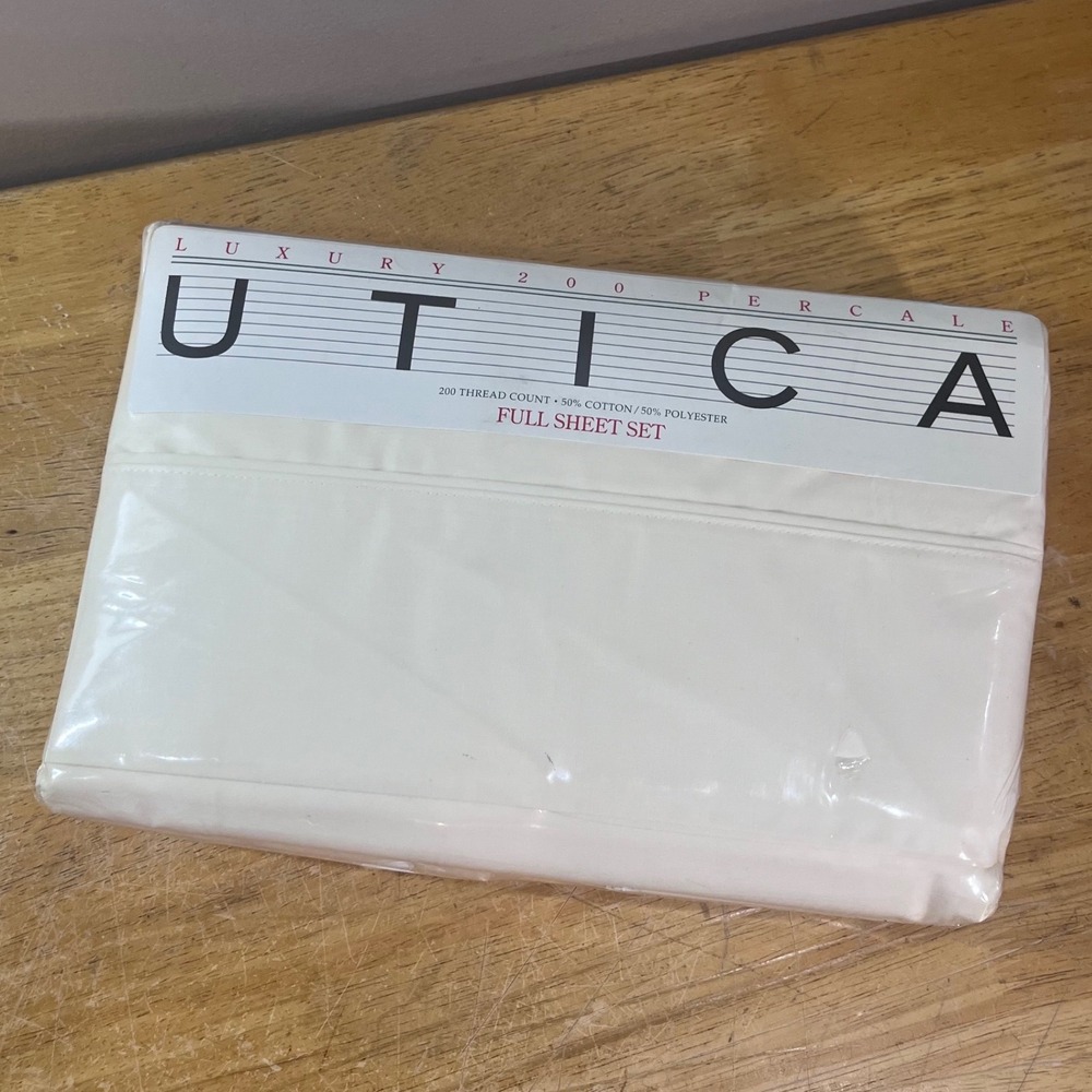 Utica Full Sheet Set Vtg Ecru Solid Luxury 200 Percale Made in USA NIP